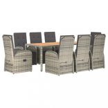 9 részes szürke polyrattan kerti étkezőgarnitúra párnával