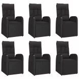 7 részes fekete polyrattan kerti étkezőgarnitúra párnával