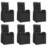 7 részes fekete polyrattan kerti étkezőgarnitúra párnával