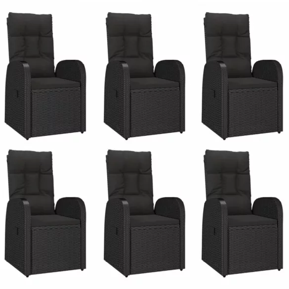 7 részes fekete polyrattan kerti étkezőgarnitúra párnával