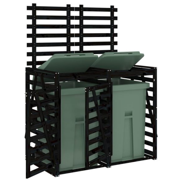 dupla fekete tömör fenyőfa görgős szemeteskuka-tároló