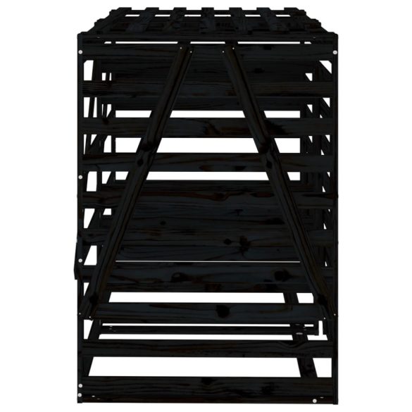 dupla fekete tömör fenyőfa görgős szemeteskuka-tároló