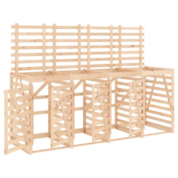 négyes tömör fenyőfa görgős szemeteskuka-tároló