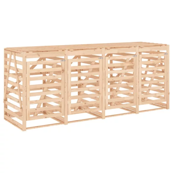 négyes tömör fenyőfa görgős szemeteskuka-tároló