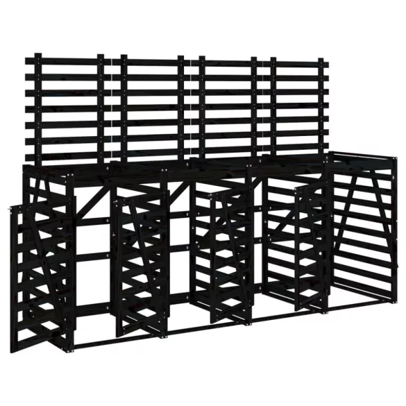 négyes fekete tömör fenyőfa görgős szemeteskuka-tároló