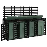 négyes fekete tömör fenyőfa görgős szemeteskuka-tároló