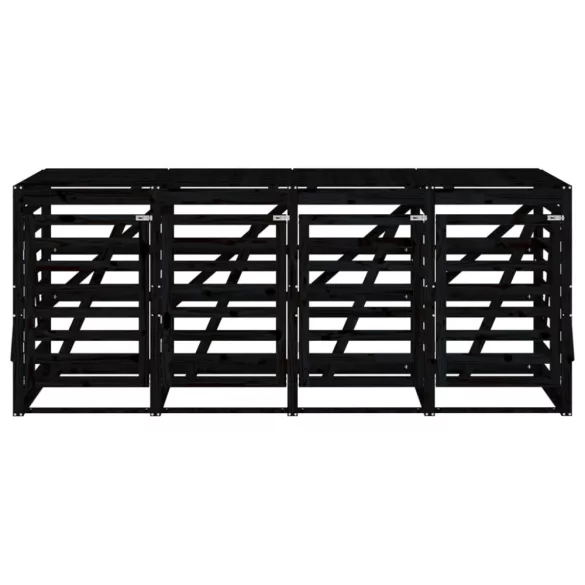 négyes fekete tömör fenyőfa görgős szemeteskuka-tároló