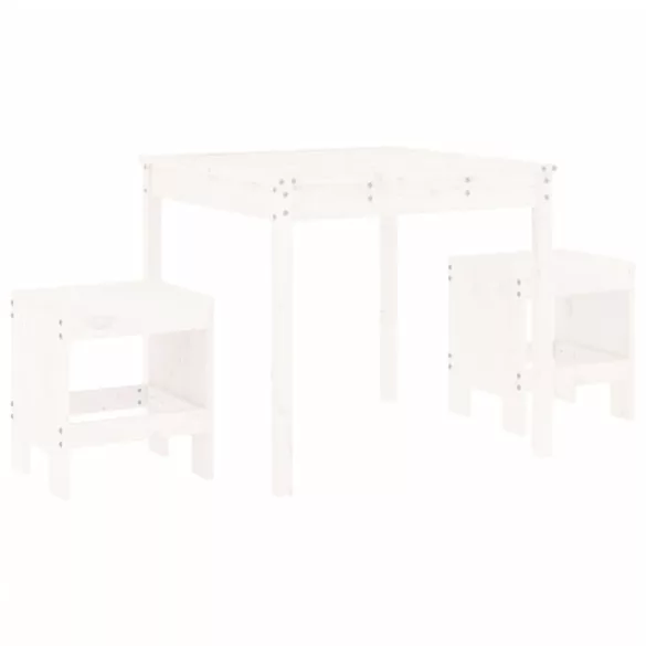 fehér 3 részes tömör fenyőfa kerti bisztrószett