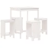 fehér 5 részes tömör fenyőfa kerti bárszett