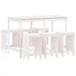fehér 7 részes tömör fenyőfa kerti bárszett