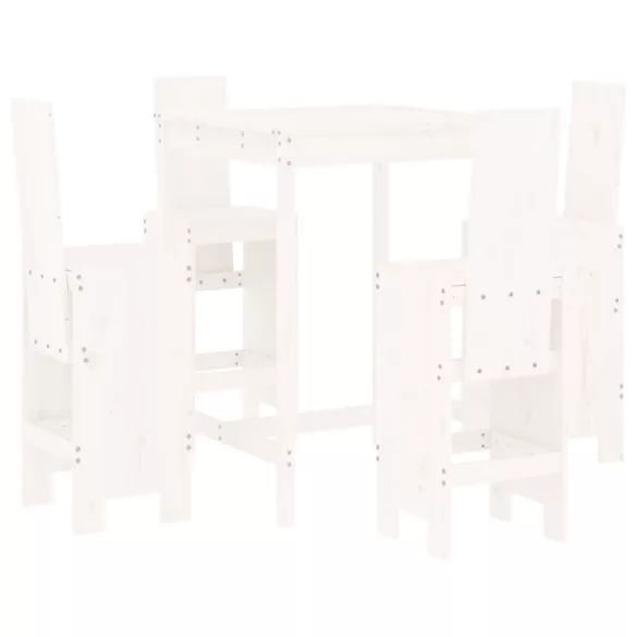 fehér 5 részes tömör fenyőfa kerti bárszett