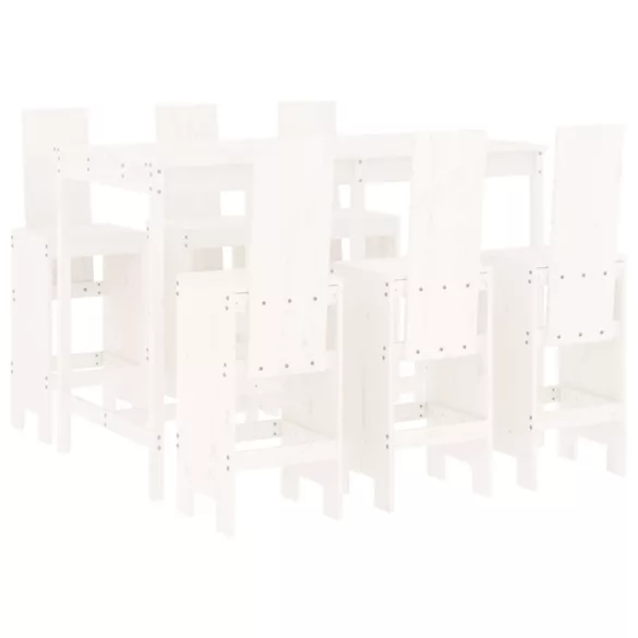 fehér 7 részes tömör fenyőfa kerti bárszett