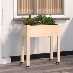   tömör fenyőfa kerekes ültetőláda béléssel 71 x 37 x 80 cm
