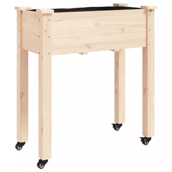 tömör fenyőfa kerekes ültetőláda béléssel 71 x 37 x 80 cm