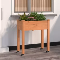   barna tömör fenyőfa kerekes ültetőláda béléssel 71 x 37 x 80 cm