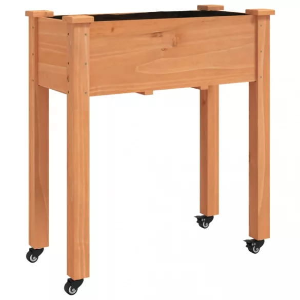 barna tömör fenyőfa kerekes ültetőláda béléssel 71 x 37 x 80 cm