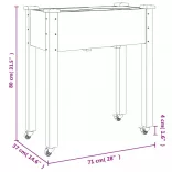 szürke tömör fenyőfa kerekes ültetőláda béléssel 71x37x80 cm
