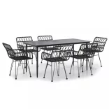 7 részes fekete polyrattan kerti étkezőgarnitúra