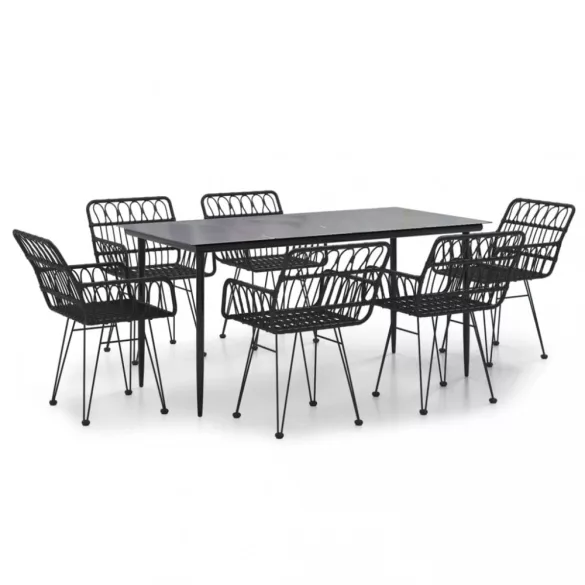 7 részes fekete polyrattan kerti étkezőgarnitúra