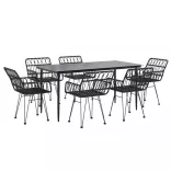 7 részes fekete polyrattan kerti étkezőgarnitúra