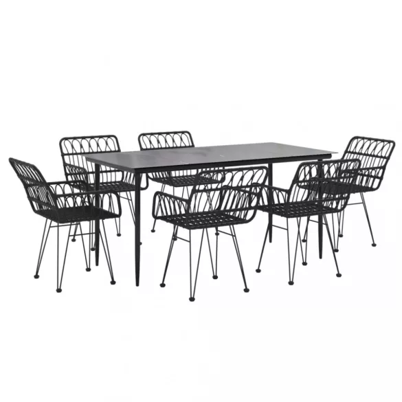 7 részes fekete polyrattan kerti étkezőgarnitúra
