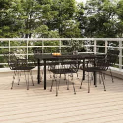 7 részes fekete polyrattan kerti étkezőgarnitúra