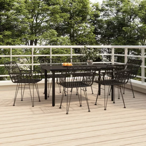7 részes fekete polyrattan kerti étkezőgarnitúra