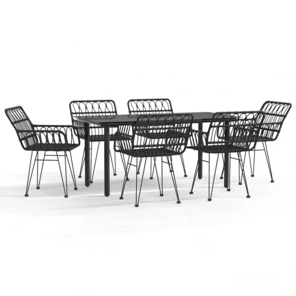 7 részes fekete polyrattan kerti étkezőgarnitúra