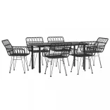 7 részes fekete polyrattan kerti étkezőgarnitúra
