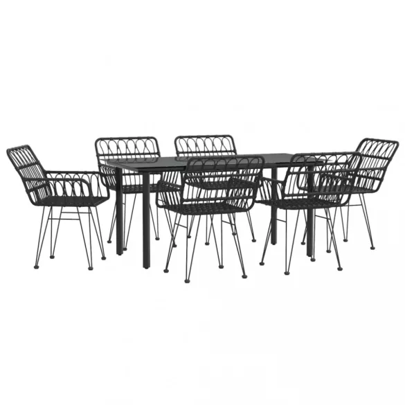 7 részes fekete polyrattan kerti étkezőgarnitúra