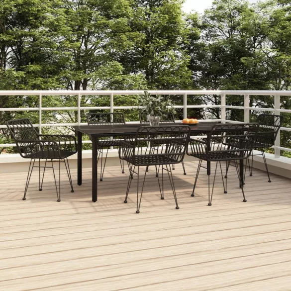7 részes fekete polyrattan kerti étkezőgarnitúra