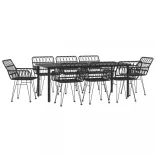 9 részes fekete polyrattan kerti étkezőgarnitúra