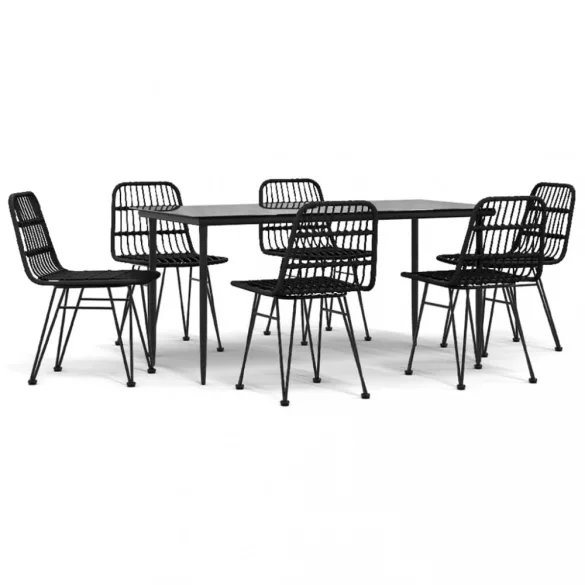 7 részes fekete polyrattan kerti étkezőgarnitúra