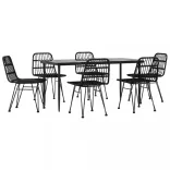 7 részes fekete polyrattan kerti étkezőgarnitúra