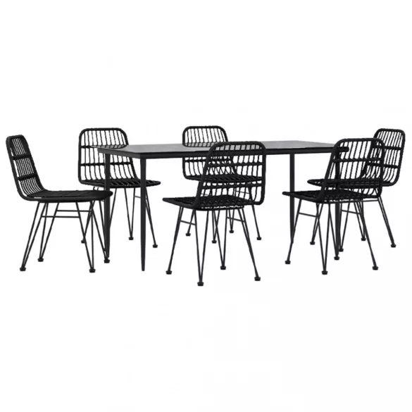 7 részes fekete polyrattan kerti étkezőgarnitúra