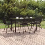 7 részes fekete polyrattan kerti étkezőgarnitúra