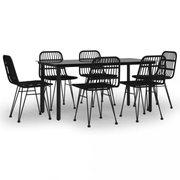 7 részes fekete polyrattan kerti étkezőgarnitúra