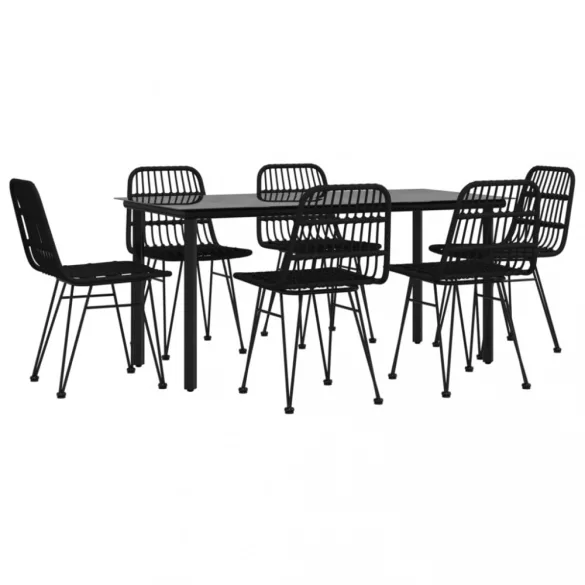 7 részes fekete polyrattan kerti étkezőgarnitúra