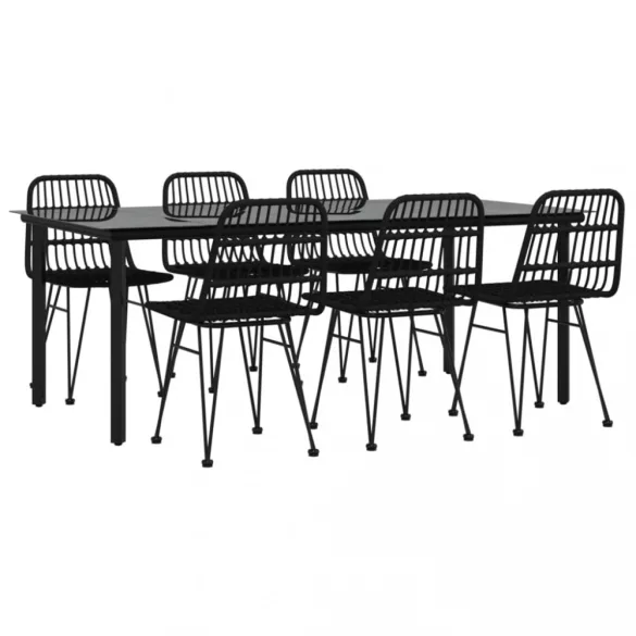 7 részes fekete polyrattan kerti étkezőgarnitúra