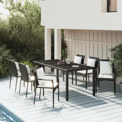   7 részes fekete polyrattan kerti étkezőgarnitúra párnával