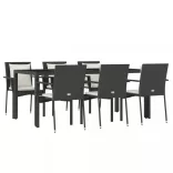 7 részes fekete polyrattan kerti étkezőgarnitúra párnával