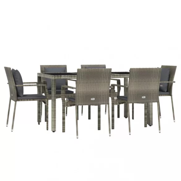 7 részes szürke polyrattan kerti étkezőgarnitúra párnával
