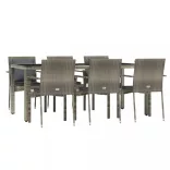 7 részes szürke polyrattan kerti étkezőgarnitúra párnával