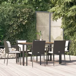   7 részes fekete polyrattan kerti étkezőgarnitúra párnával