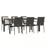 7 részes fekete polyrattan kerti étkezőgarnitúra párnával