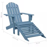 kék tömör fenyőfa kerti Adirondack szék zsámollyal
