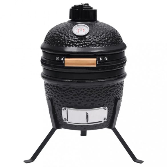 fekete kerámia 2 az 1-ben Kamado grillsütő füstölővel 56 cm
