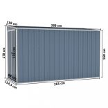 szürke acél falhoz erősíthető kerti fészer 118 x 288 x 178 cm