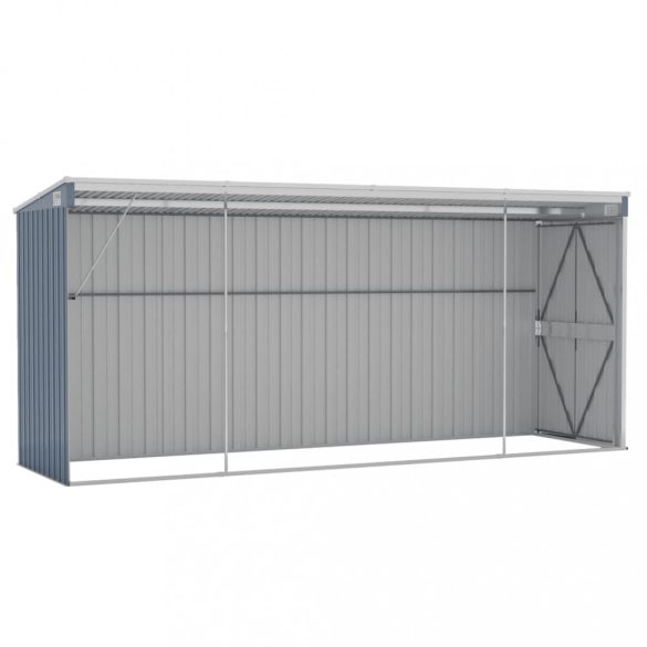 szürke acél falhoz erősíthető kerti fészer 118 x 382 x 178 cm