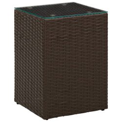   barna polyrattan kisasztal üveg asztallappal 35 x 35 x 52 cm